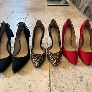 Lot of 3 Jessica Simpson heels pumps 7.5 red black leopard cheetah